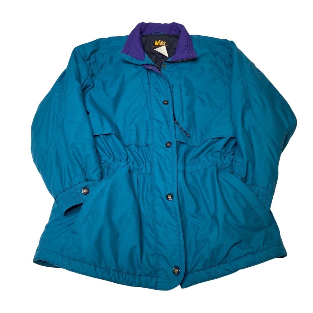 Vintage REI Womens Outdoor Jacket XL Teal & Purple Quilted Lining Long Sleeve 90